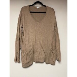 J Jill Tan‎ V Neck Long Sleeve Sweater Pockets Size Medium